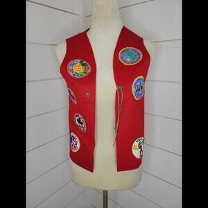 Vintage Cub Scout 1980-81 red felt vest with 7 patches